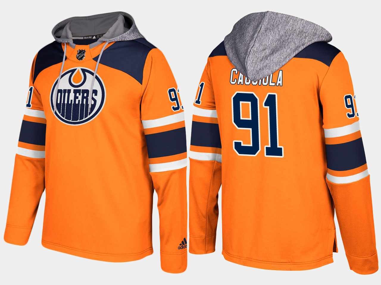 Men NHL Edmonton oilers 91 drake caggiula orange hoodie